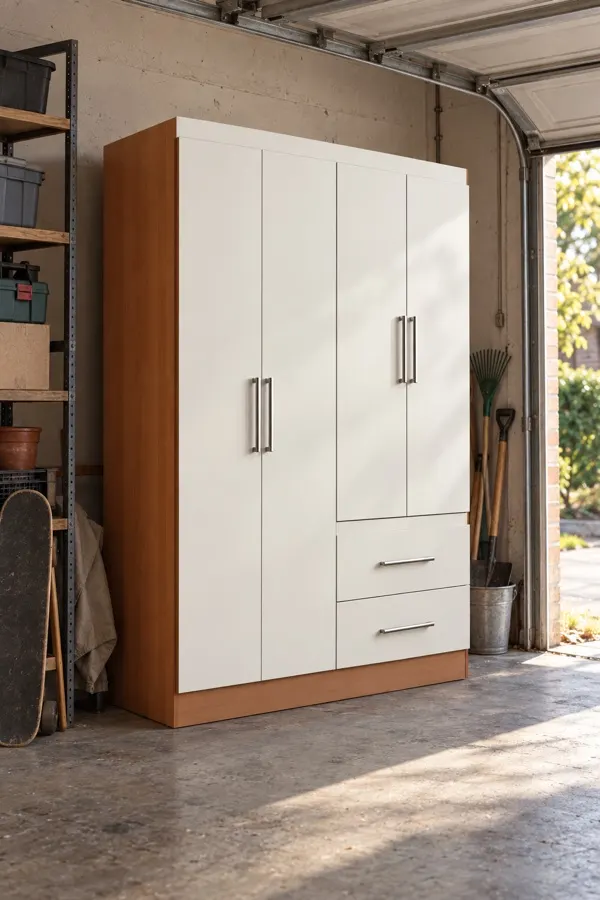 Placard blanco en un garage