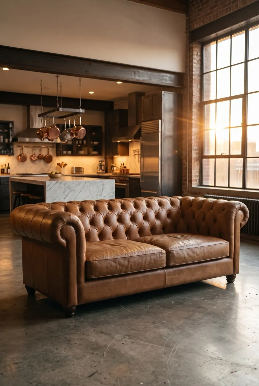 Sillón de cuero en un loft