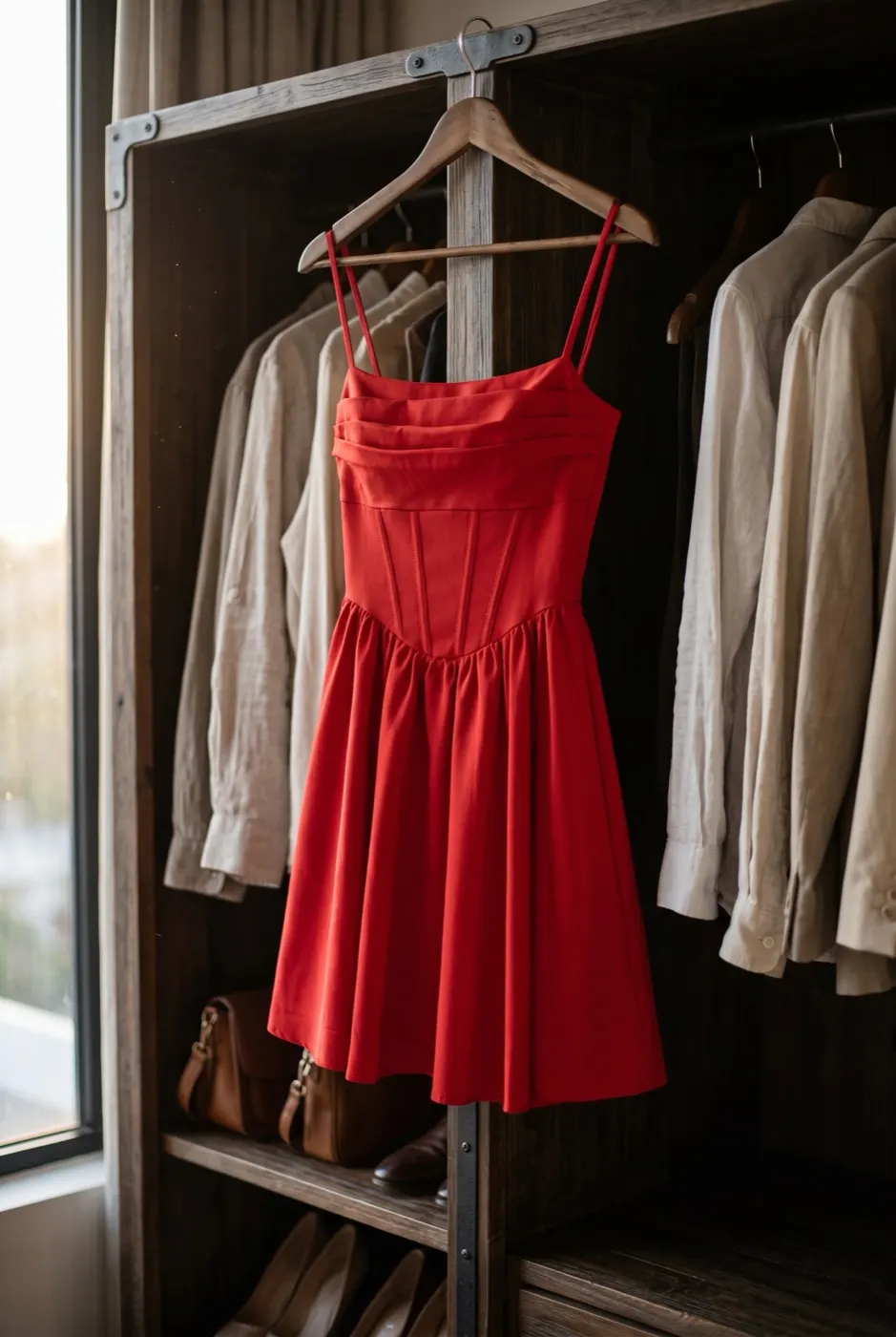 El vestido rojo colgado en el placard
